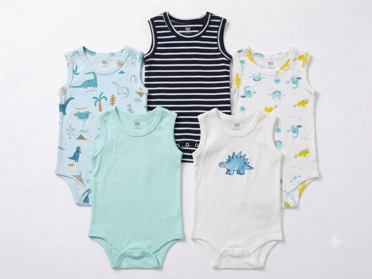 Baby Sleeveless 5pcs Bodysuits dinasaur