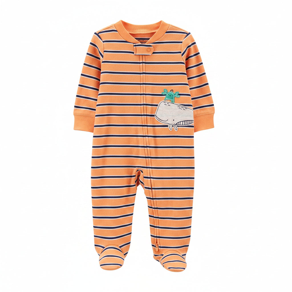 overall coton orange whale