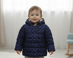 winter jacket  navy dots