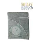 Baby Hooded Towel with loofah   gray bear 76 x 76 Cm