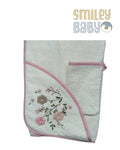 Baby Hooded Towel with loofah  beige flowers
